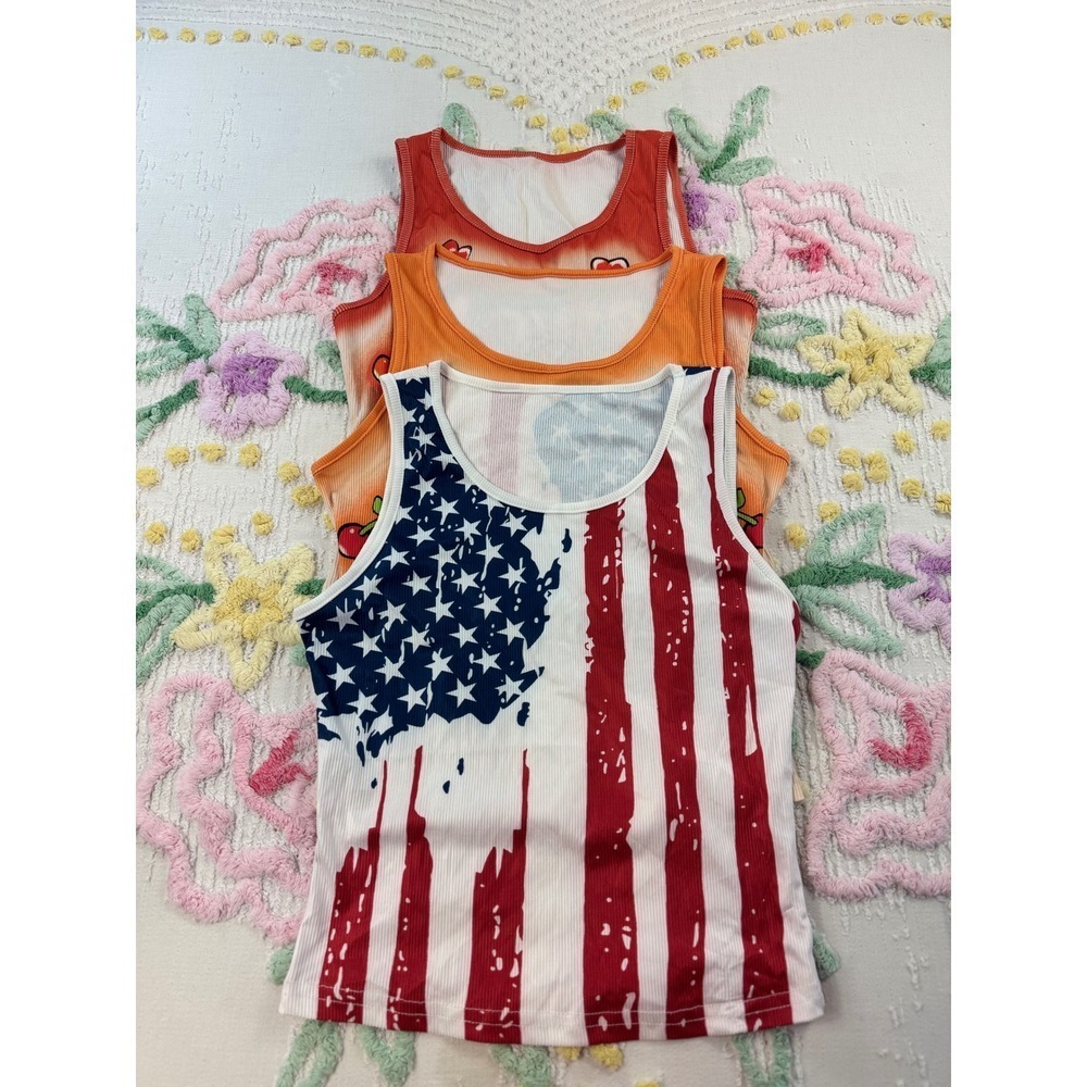 Shein American Flag & Love Girl Graphic Tank Tops Set of 3 M - Picture 2 of 6